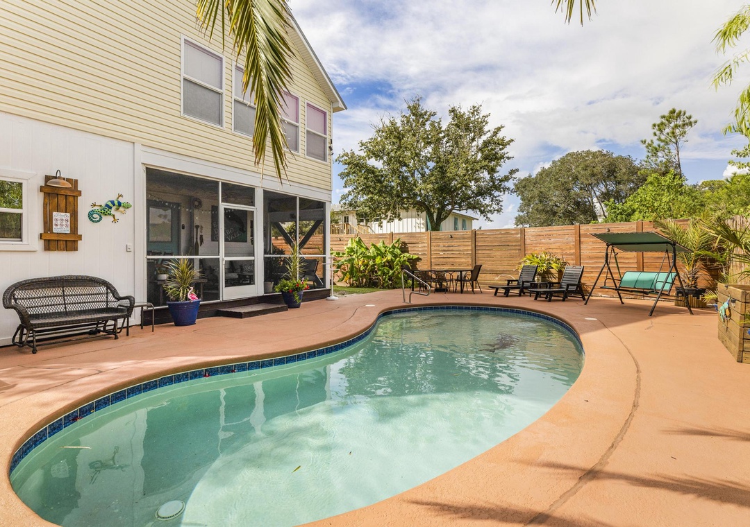 Fenced backyard with private pool