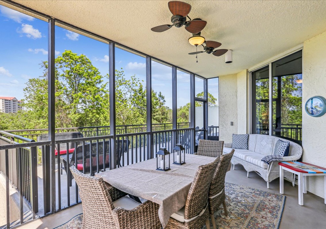 Enjoy a meal on the screened-in porch