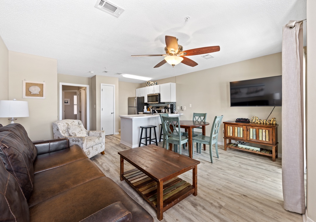 Enjoy a movie on the flat-screen TV