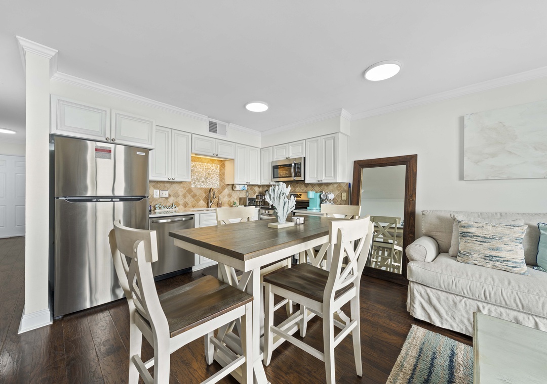 Living, dining and kitchen area