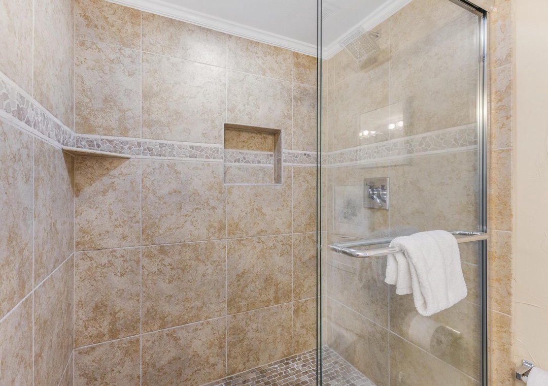 Spacious shower in the primary bathroom