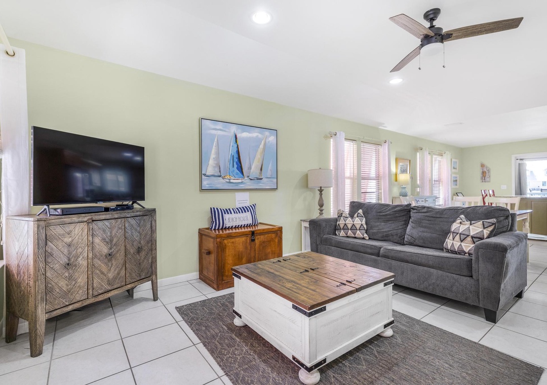 Enjoy a movie on the flat-screen TV