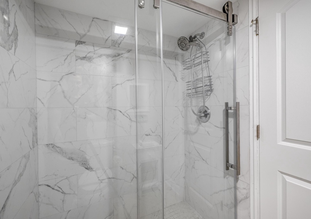 Walk-in shower in the primary bathroom