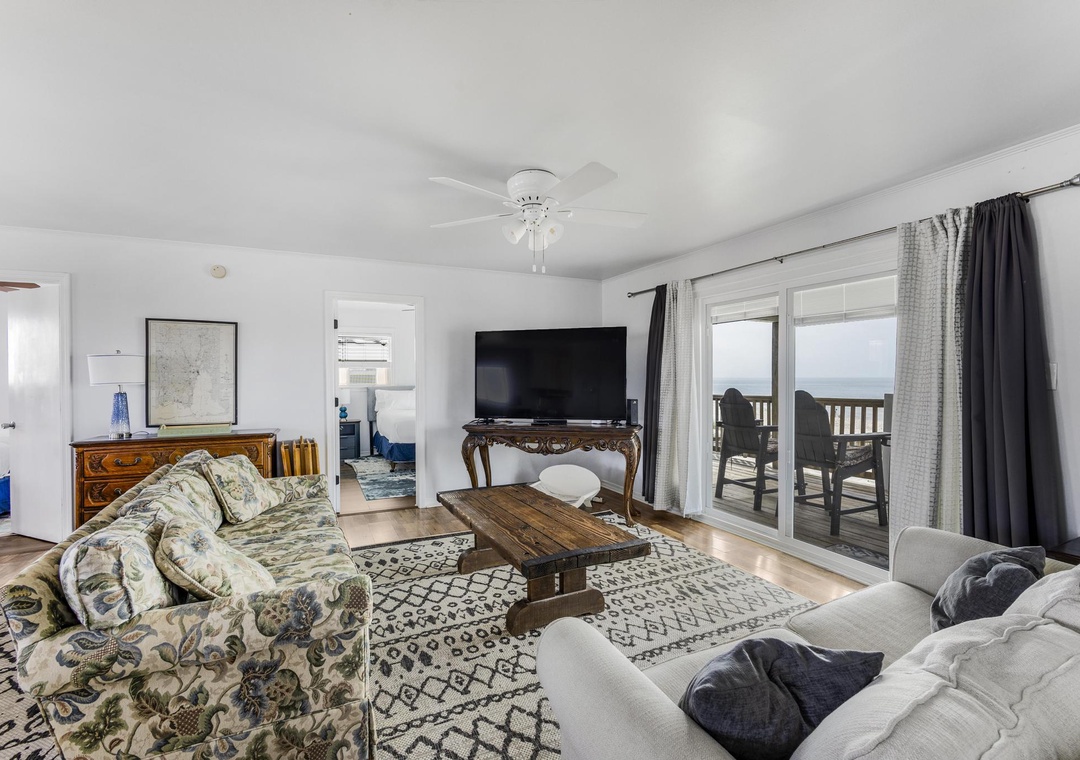 Enjoy a movie on the large flat-screen TV