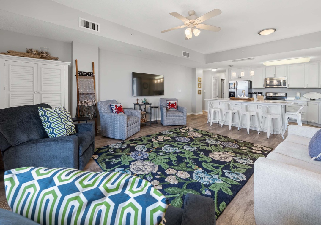 Enjoy a movie on the large flat-screen TV