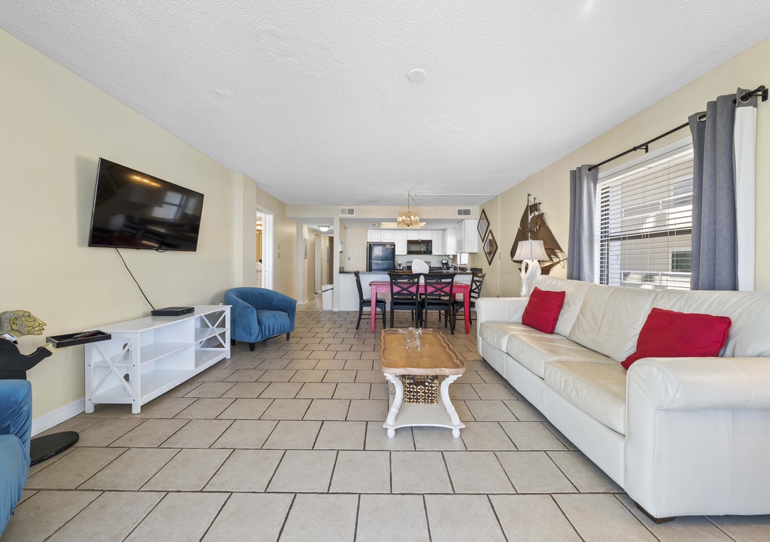 Relax with a movie on the flat-screen TV