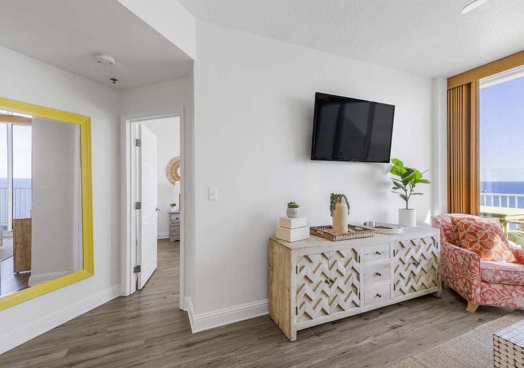 Relax with a movie on the flat-screen TV