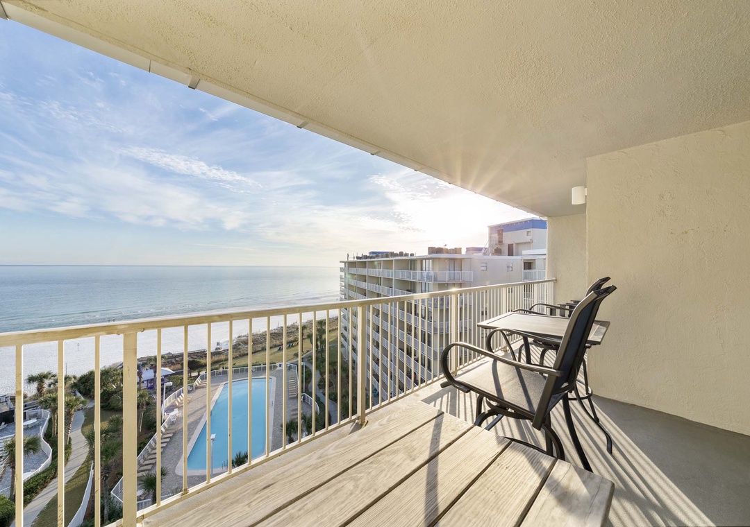 Private balcony with beach and pool views
