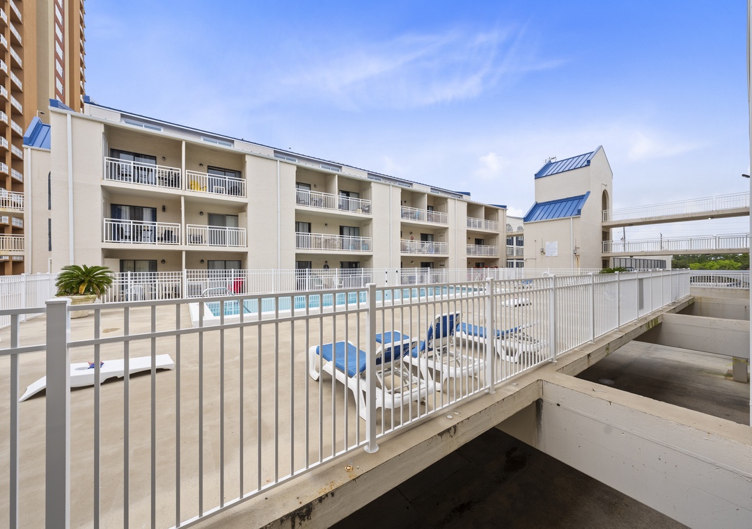 View of the pool from the balcony