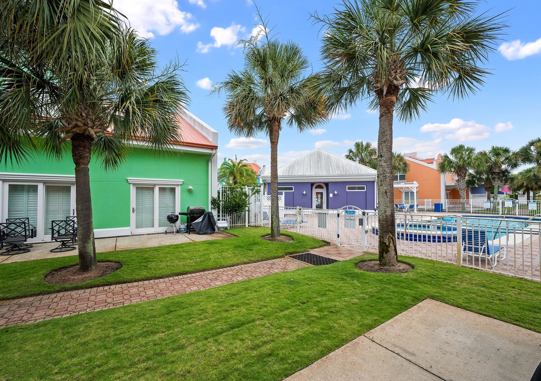 The pool is just steps from your patio