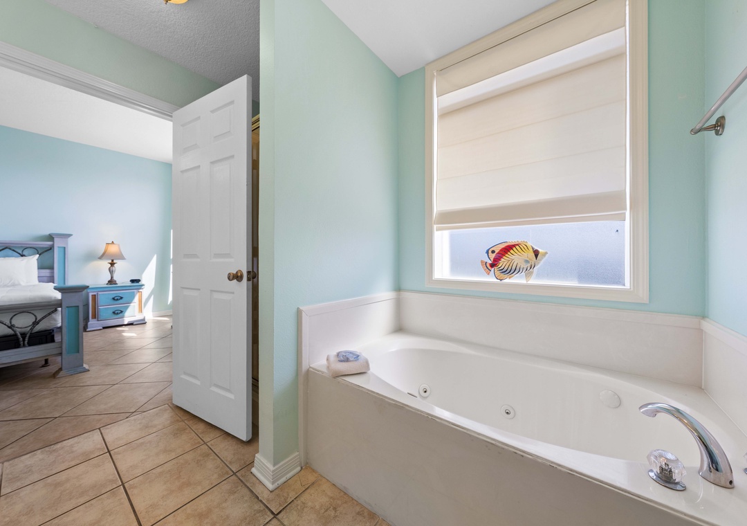 Jetted tub in the primary bathroom