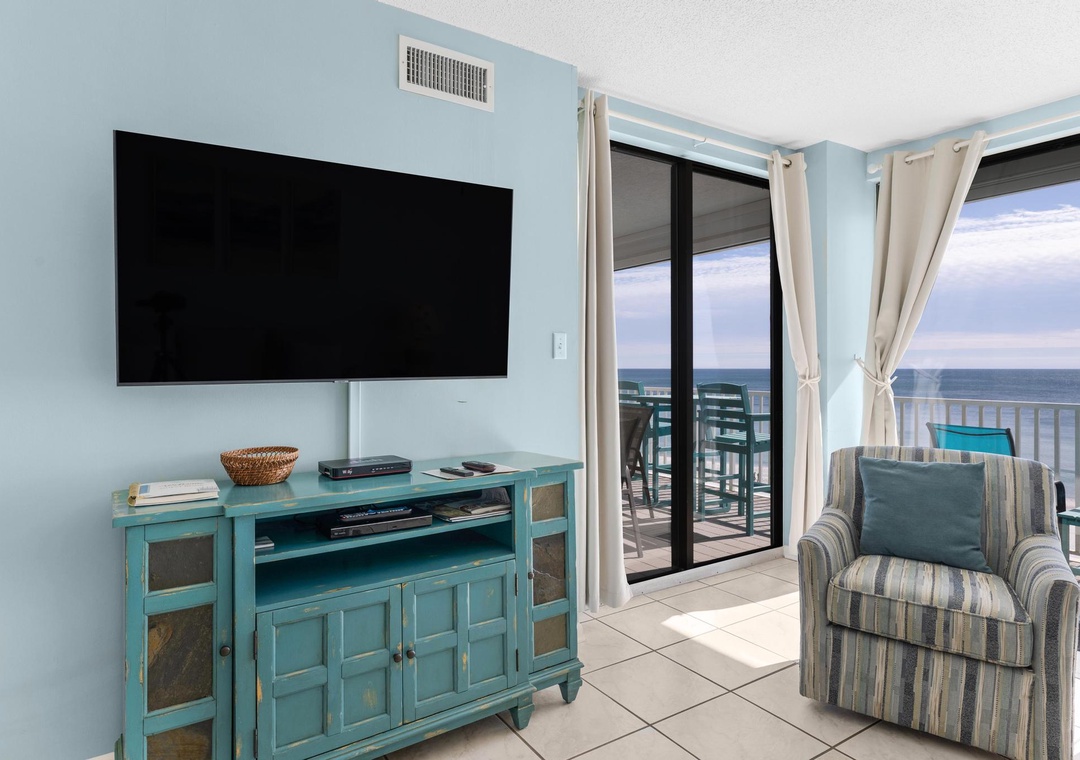 Relax with a movie on the large flat-screen TV