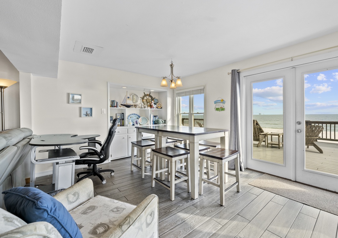 High top dining table and dedicated workspace