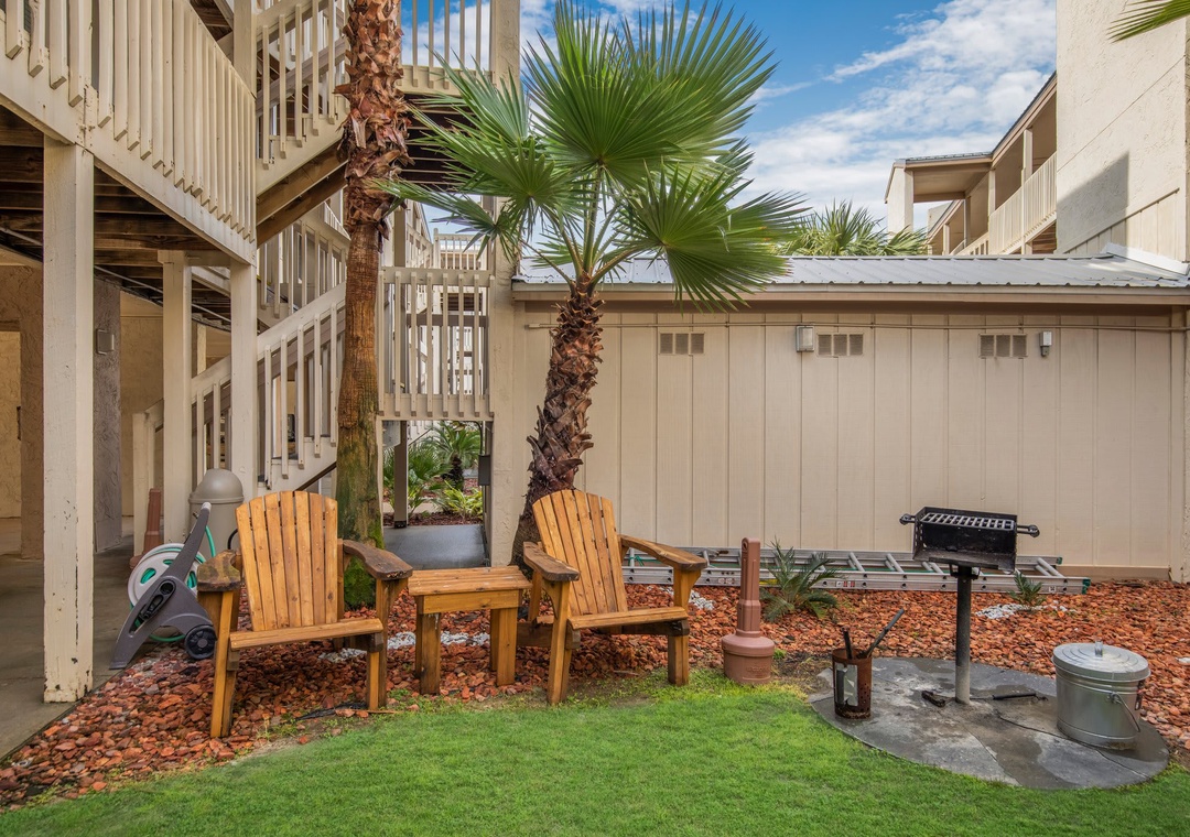 Grilling area with charcoal grills