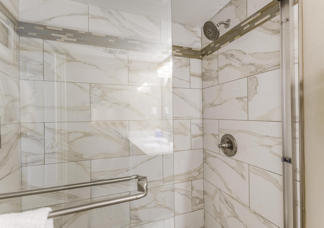 Walk-in shower in the primary bathroom