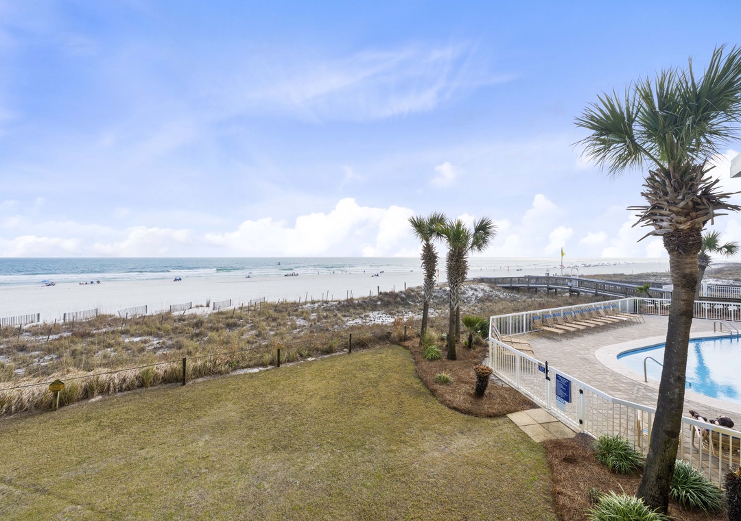 Pool and beach views from the balcony