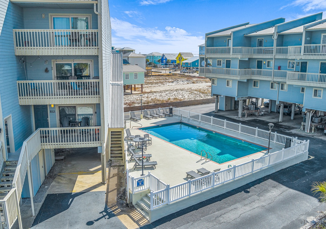 Lounge on the deck at the community pool
