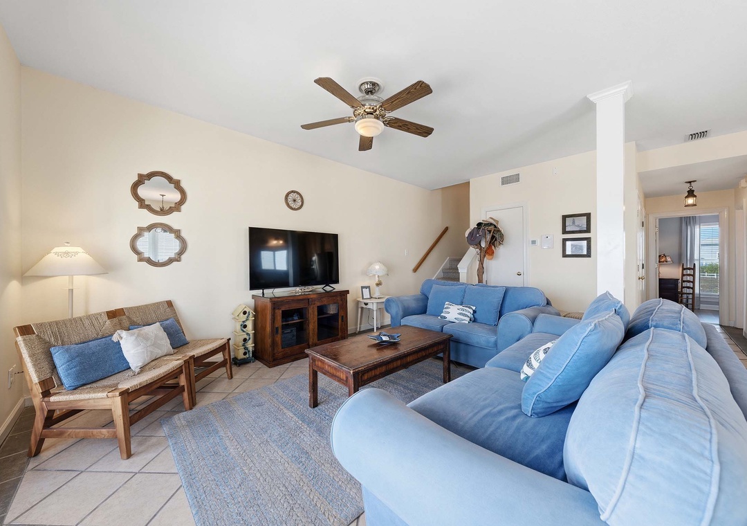 Living room with large flat-screen TV