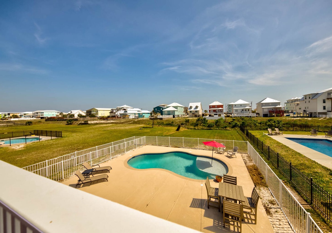 Balcony overlooking the pool area.