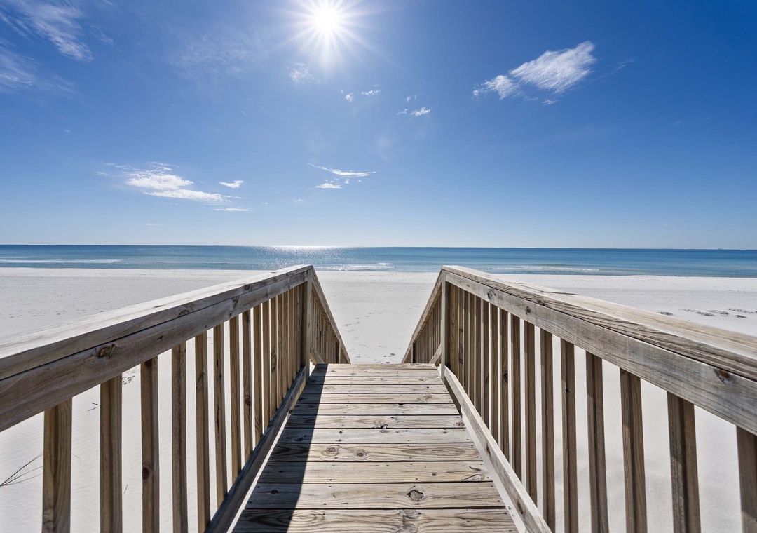 Private boardwalk to the gorgeous white sand beach!