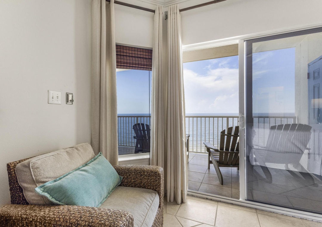 View of the Gulf from the primary bedroom at Admirals Quarters 1201