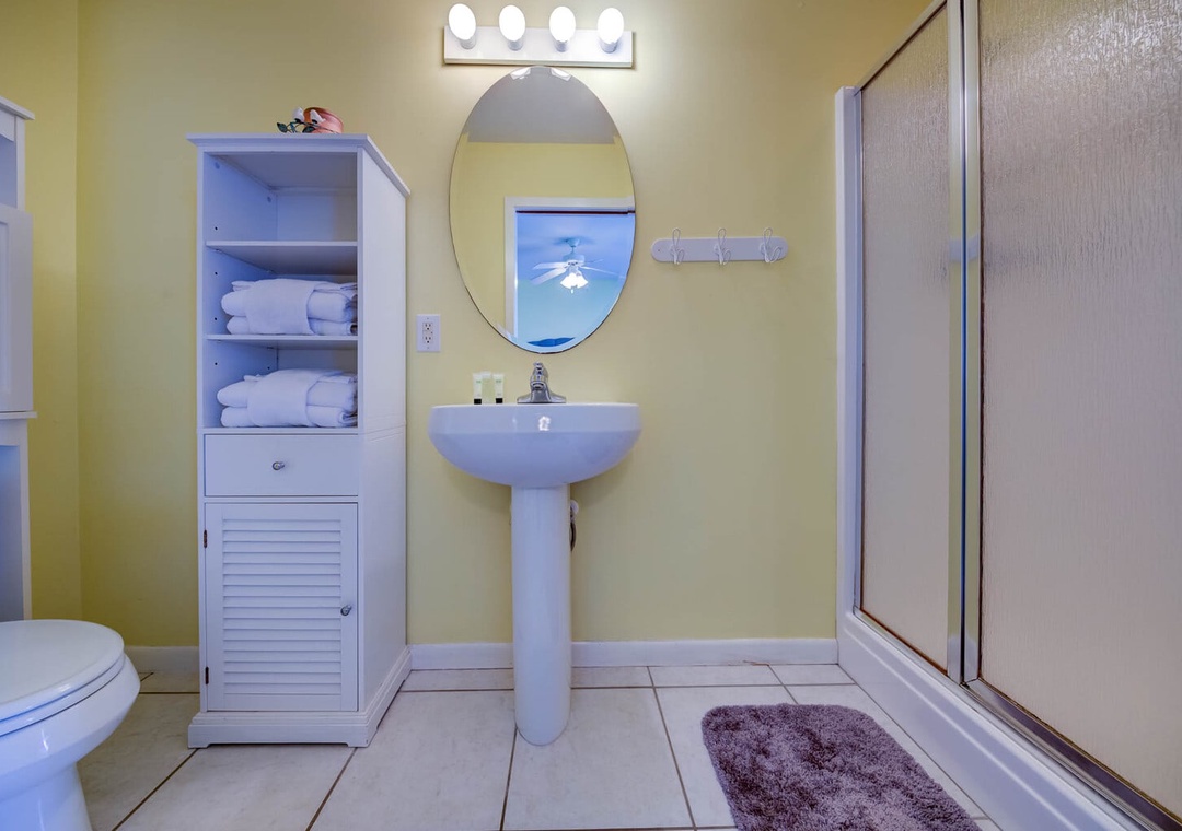 Main bathroom with walk-in shower.