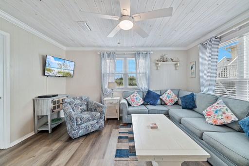 Living room with mounted flat-screen TV