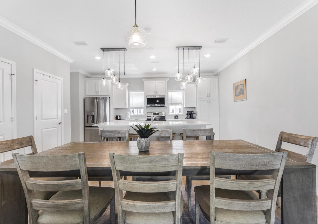 Dining table and kitchen