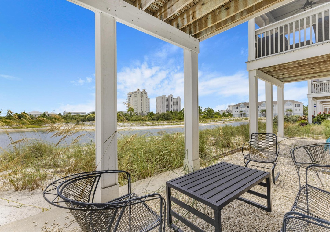 Ground floor patio with pond views