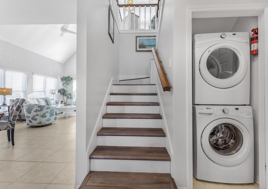 In-unit laundry and stairs to the second floor