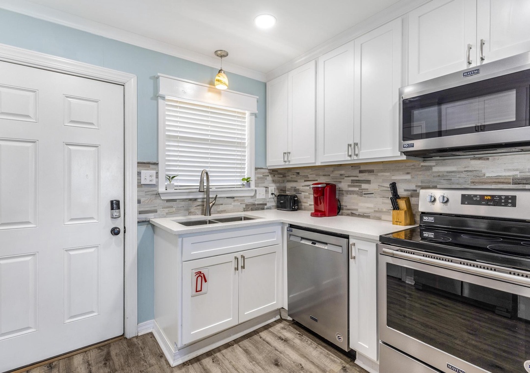 Kitchen with stainless steel appliances