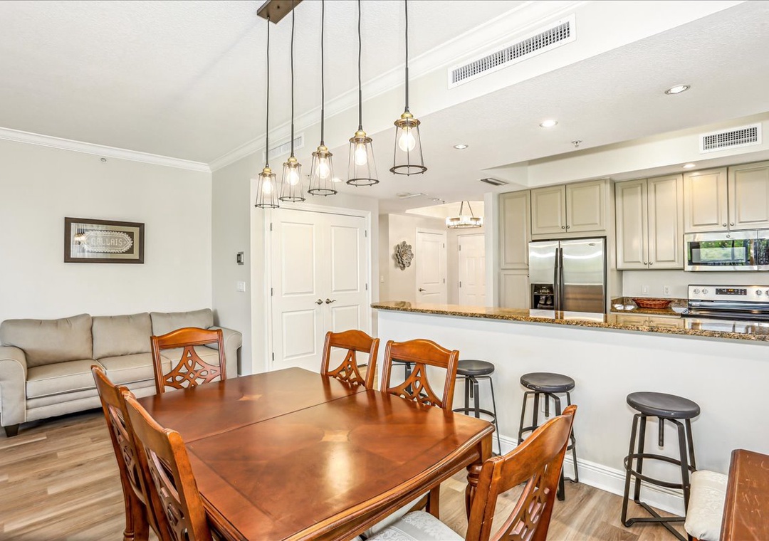 Dining table with seating for six