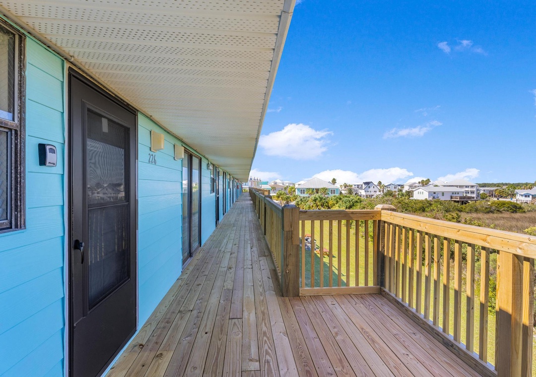 Covered walkway leading to the condo's private entrance