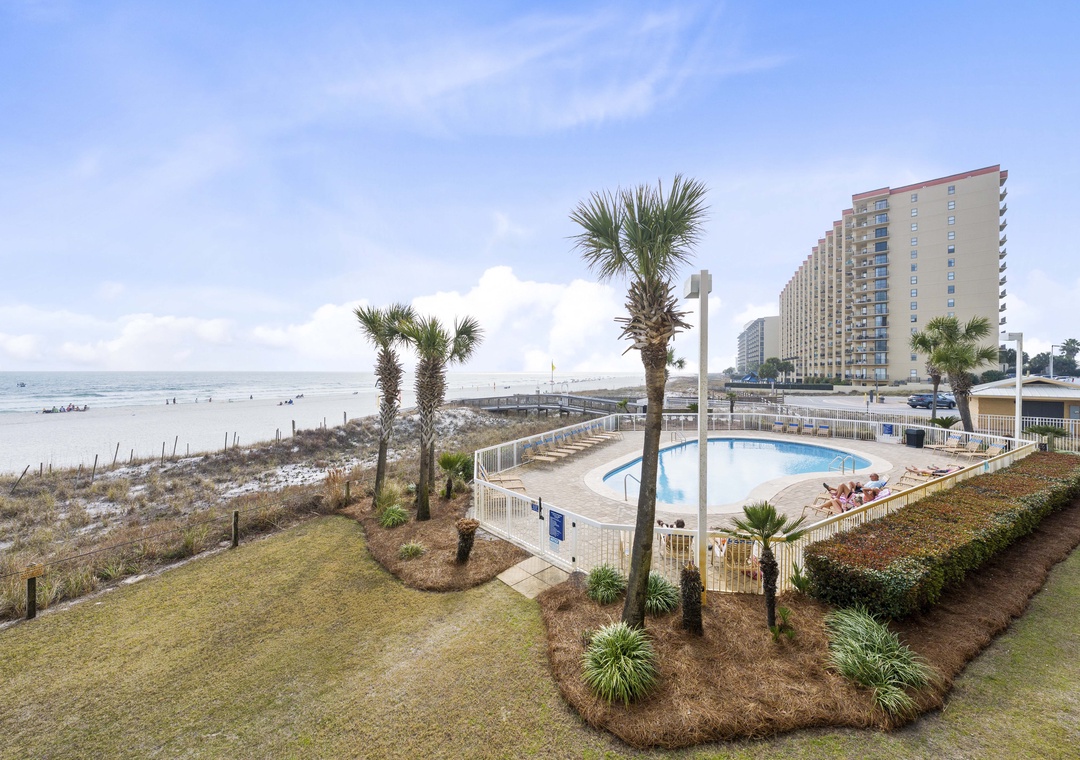 Pool and beach views from the balcony