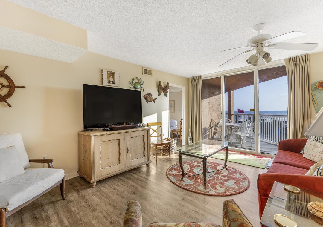 Living room with large flat-screen TV