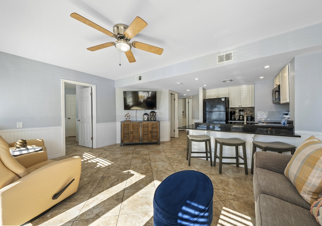 Relax with a movie on the flat-screen TV