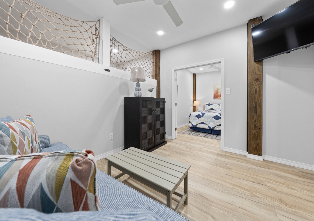 Living area and bedroom on the ground floor