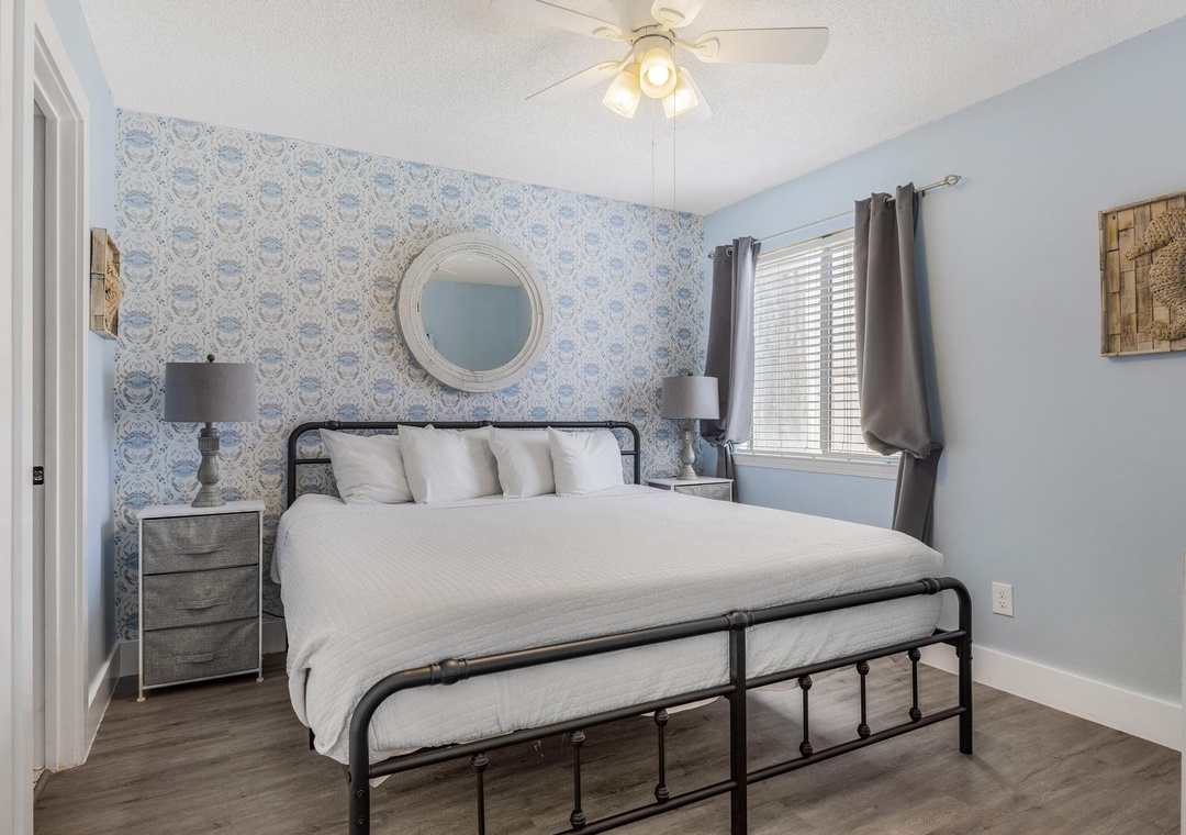 Primary bedroom with king bed