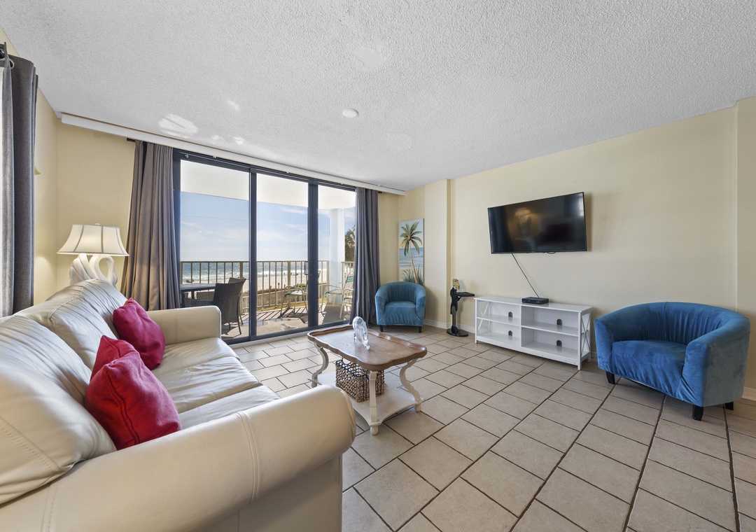 Living room with stunning beach views