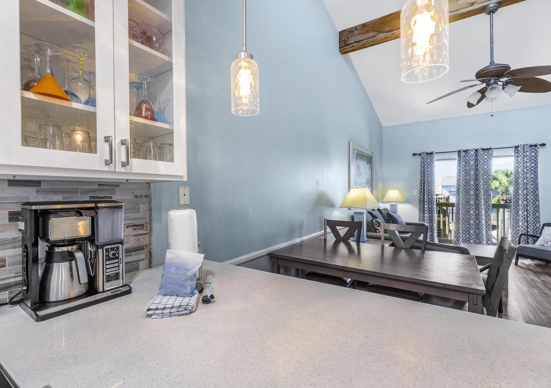 Kitchen bar overlooking the dining area