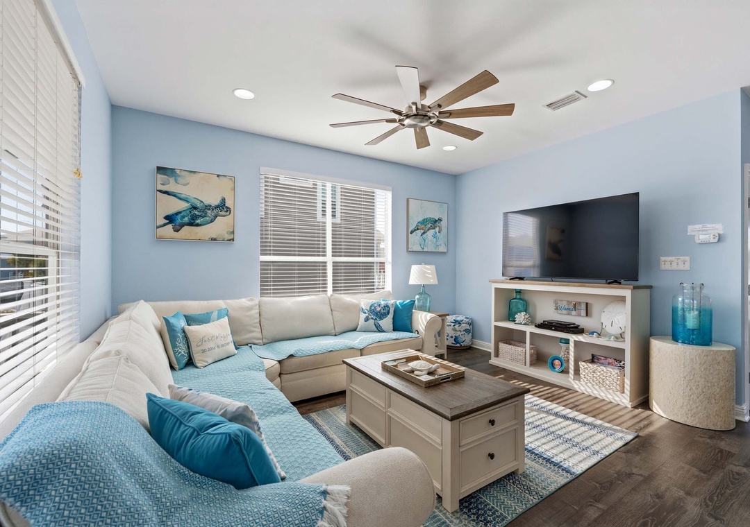 Living room with large flat-screen TV