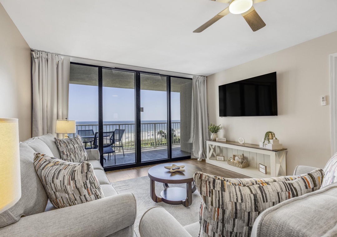 Enjoy a movie on the large flat-screen TV