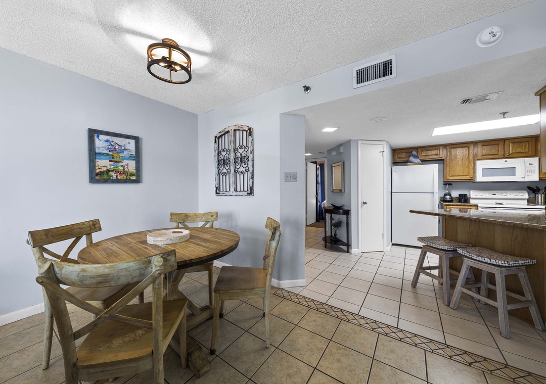 Dining table and kitchen