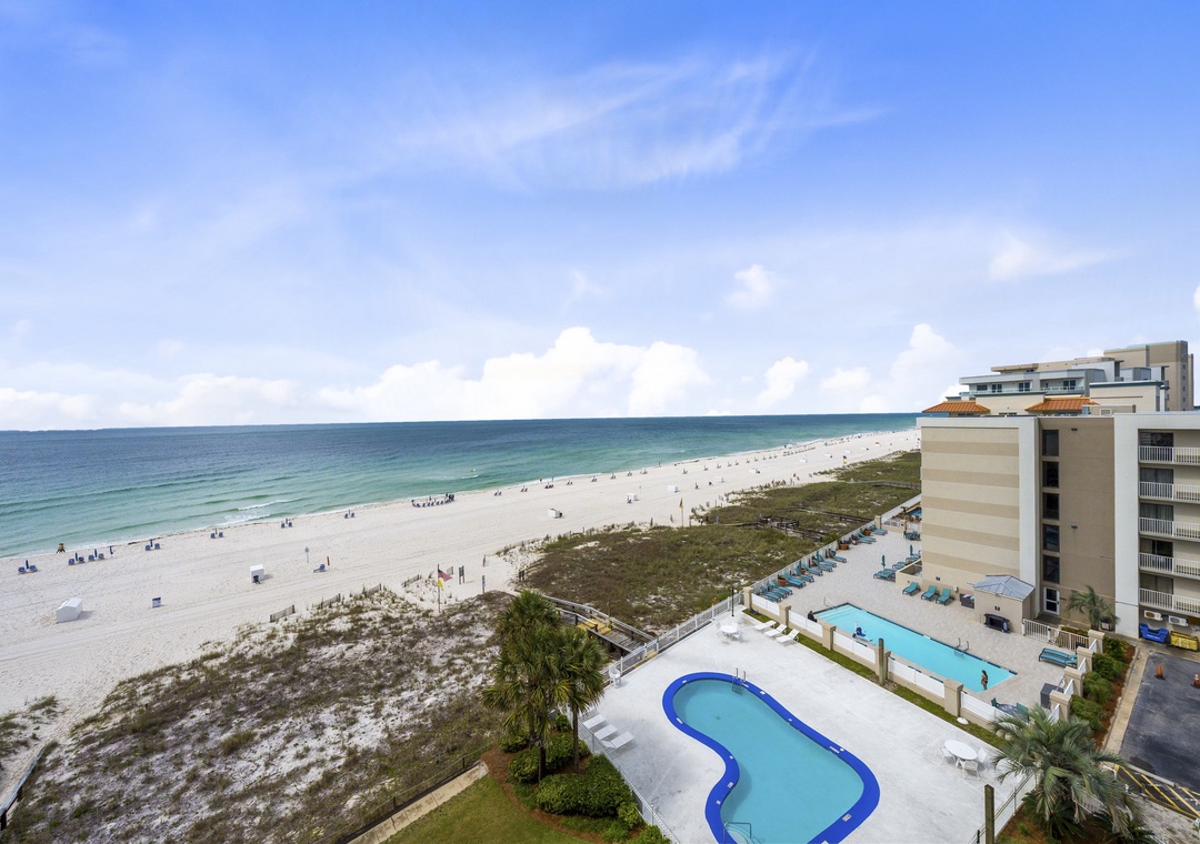 Beautiful beach and pool views from the balcony