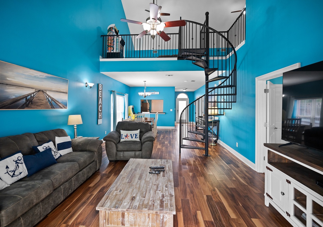 Living room and loft area