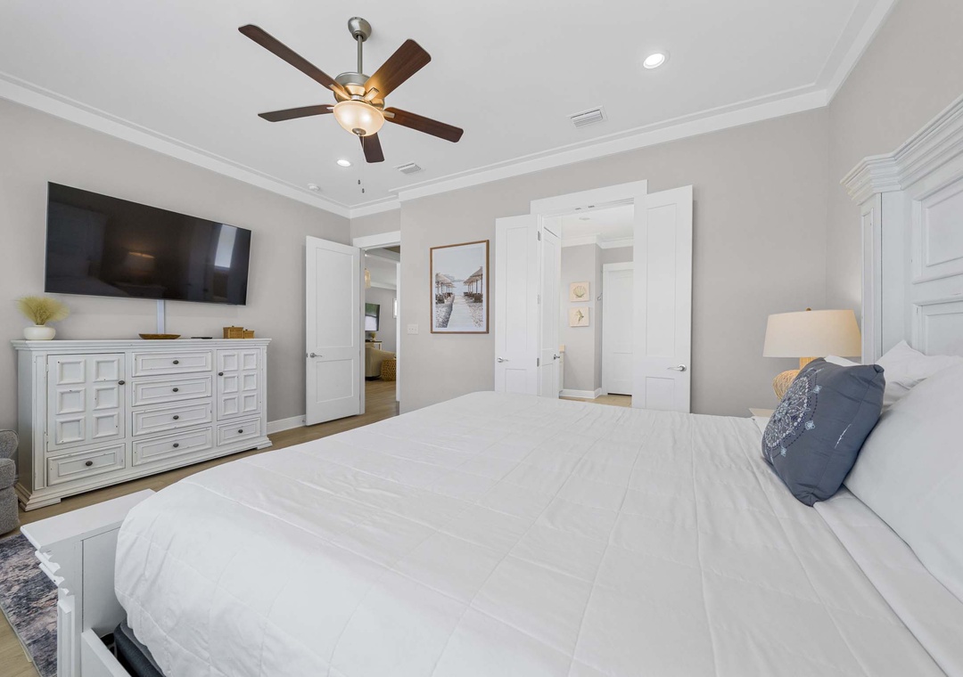 First floor primary bedroom with king bed
