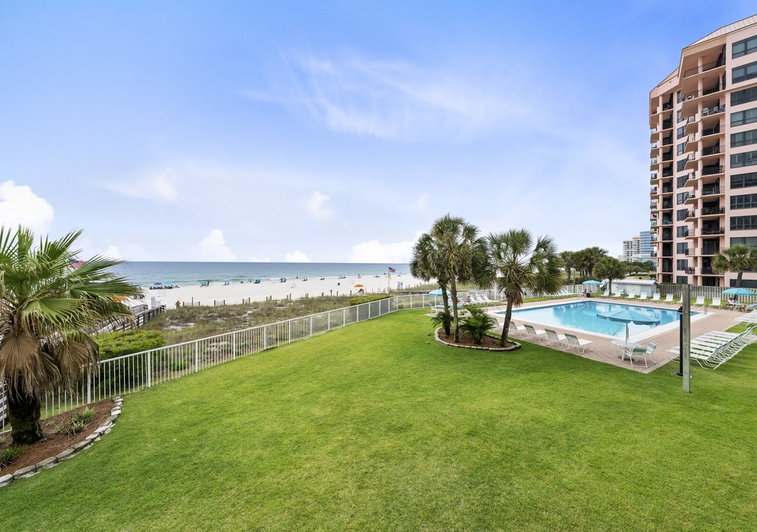 Beach and pool views from the balcony