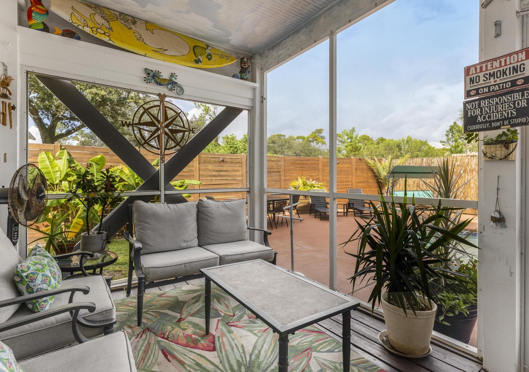 Screened porch outdoor seating