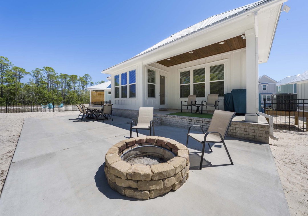 Gather around the firepit in the backyard