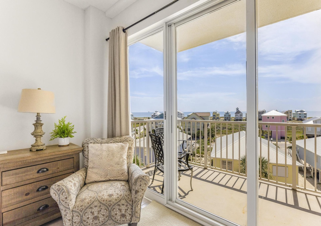 Relax inside or out on the balcony